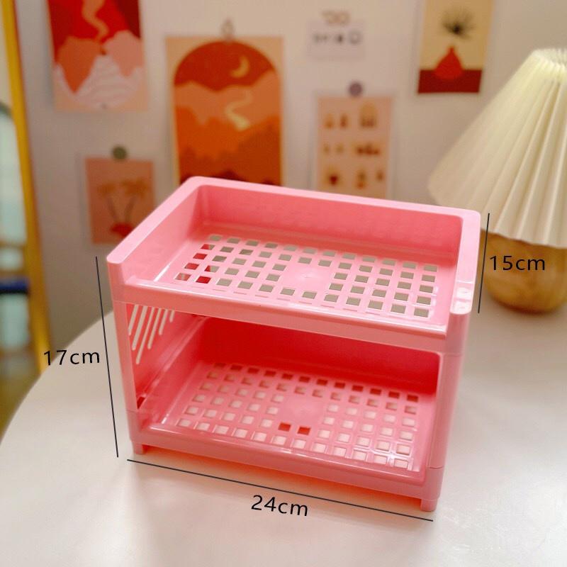 PVN45980 Kệ để đồ mini nhựa 2 tầng chắc chắn, giá để bàn đựng đồ tiện lợi