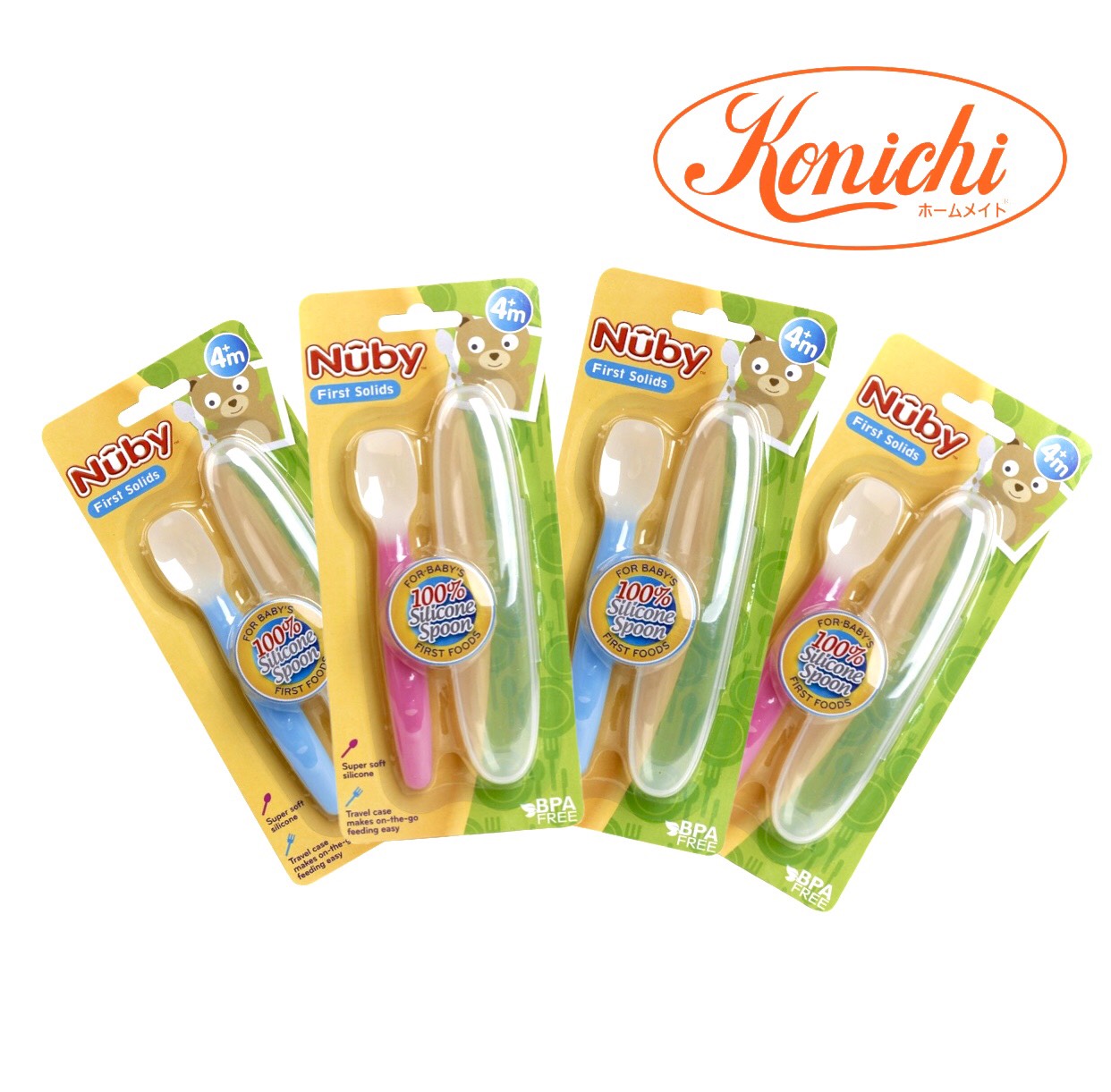 [ 5490-Nuby ] Thìa ăn dặm cao cấp, 100% silicone, dành cho trẻ từ 4 tháng tuổi trở lên ( NSX 10.06.2022 )