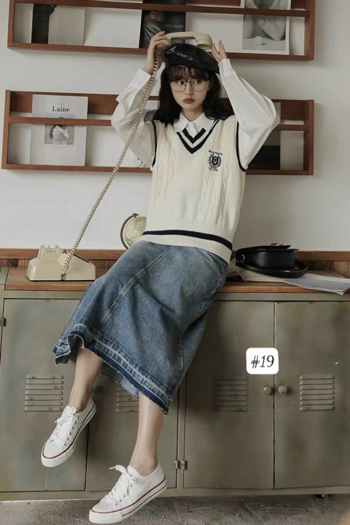 CHÂN VÁY JEAN DENIM DÀI SUÔNG TRƠN