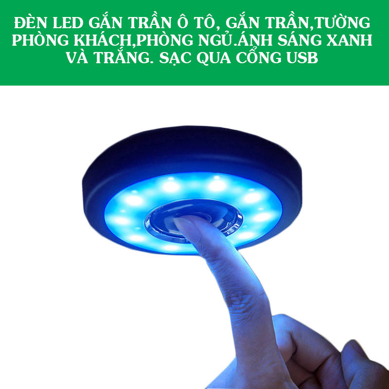 Đèn Led Trần Xe Ô Tô,Chân Sạc USB,Ánh Sáng Xanh Và Trắng