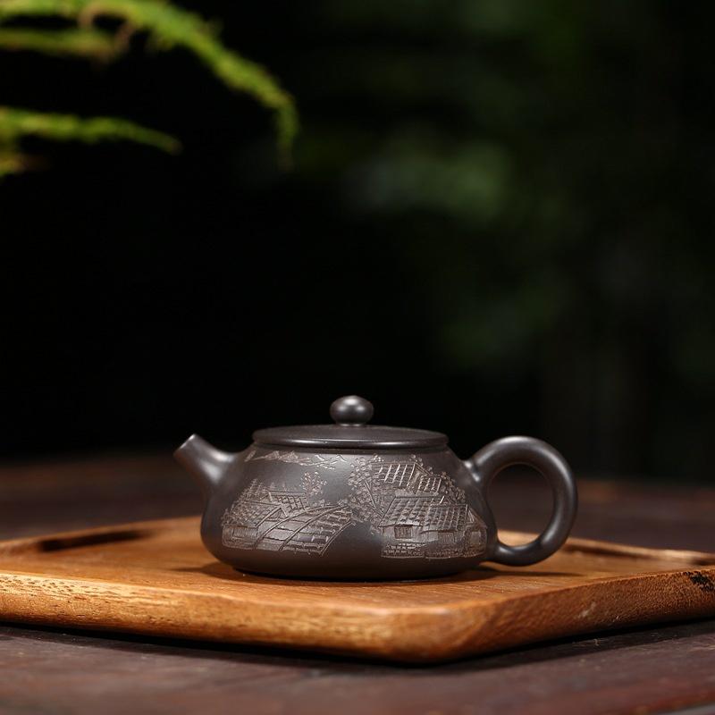 Ấm Tử Sa Thạch Biều 130ml – Hắc Tử Nê – NN Vương Đình