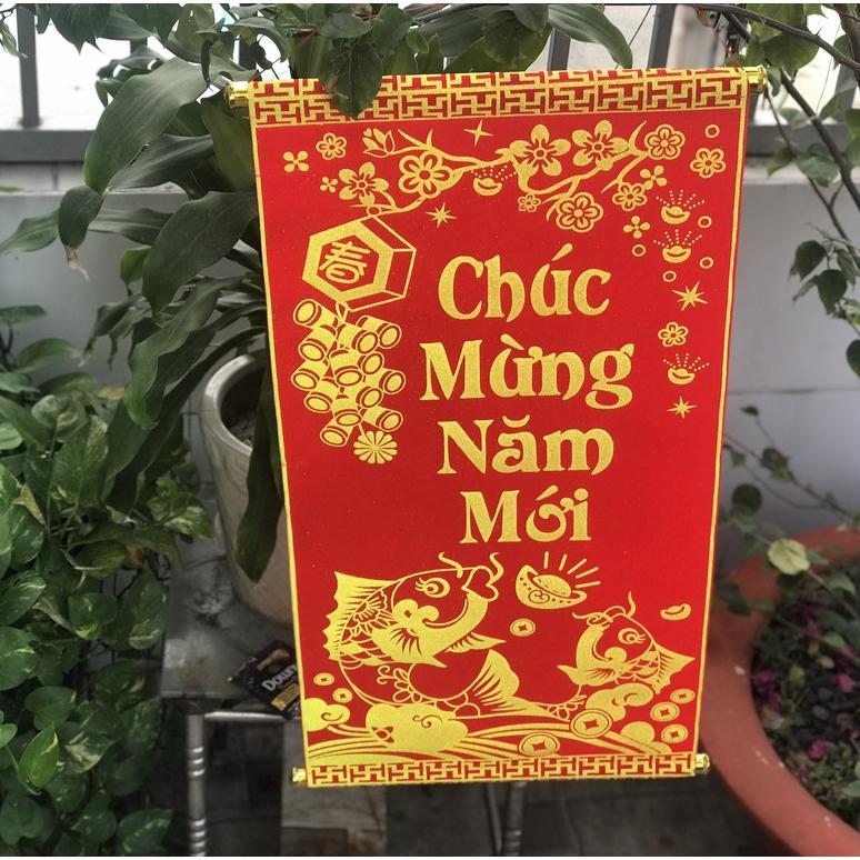Câu đối nhung đỏ loại lớn trang trí-Chúc Tết -Tết đến )