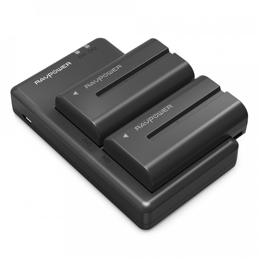 Pin máy quay Sony NP-F550 Ravpower RP-BC006, 2 pin 2900mAh, bộ sạc kép - Hàng chính hãng