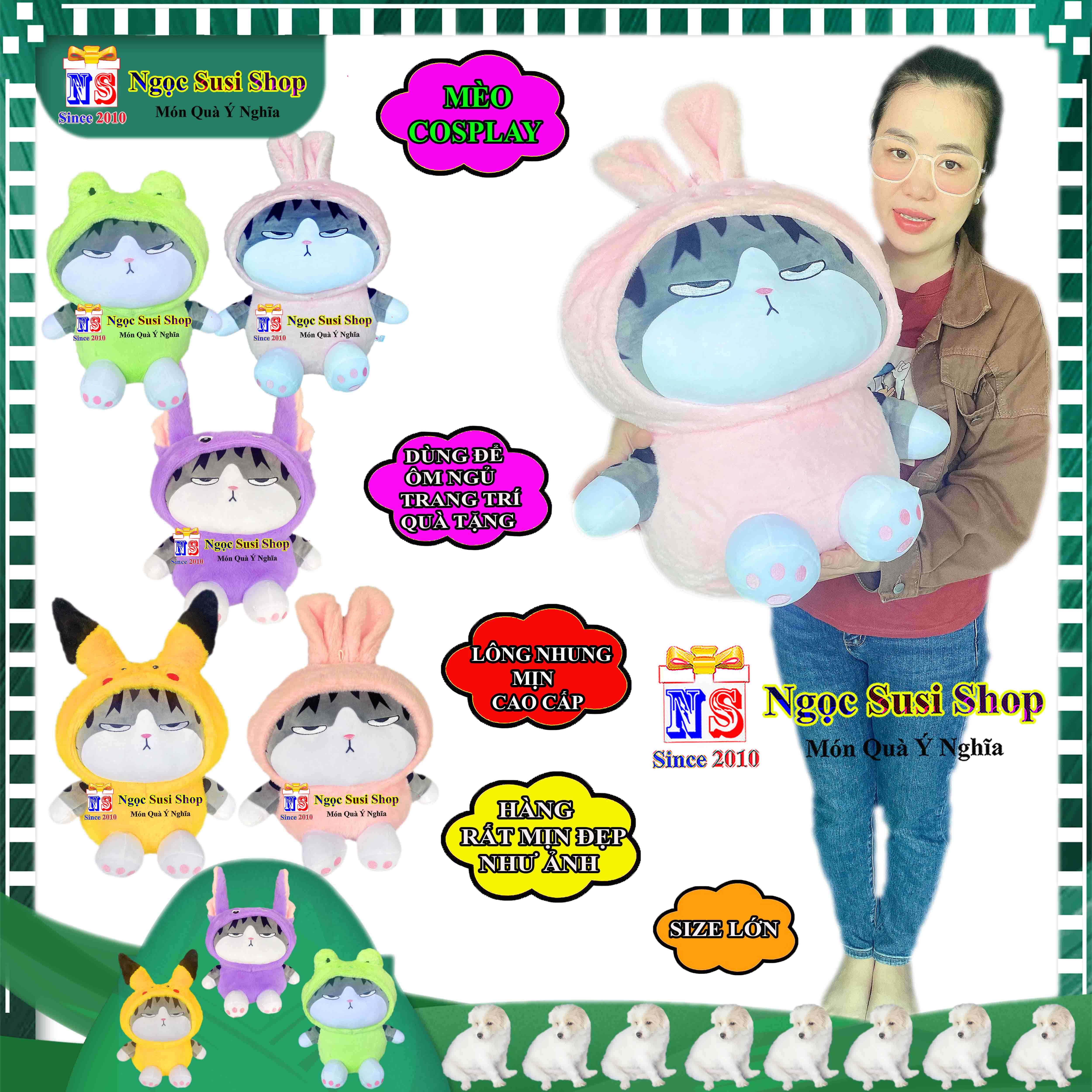 GẤU BÔNG HÌNH CON MÈO COSPLAY SIÊU MỀM MỊN CAO CẤP ÔM NGỦ DÙNG LÀM QUÀ TẶNG TRANG TRÍ