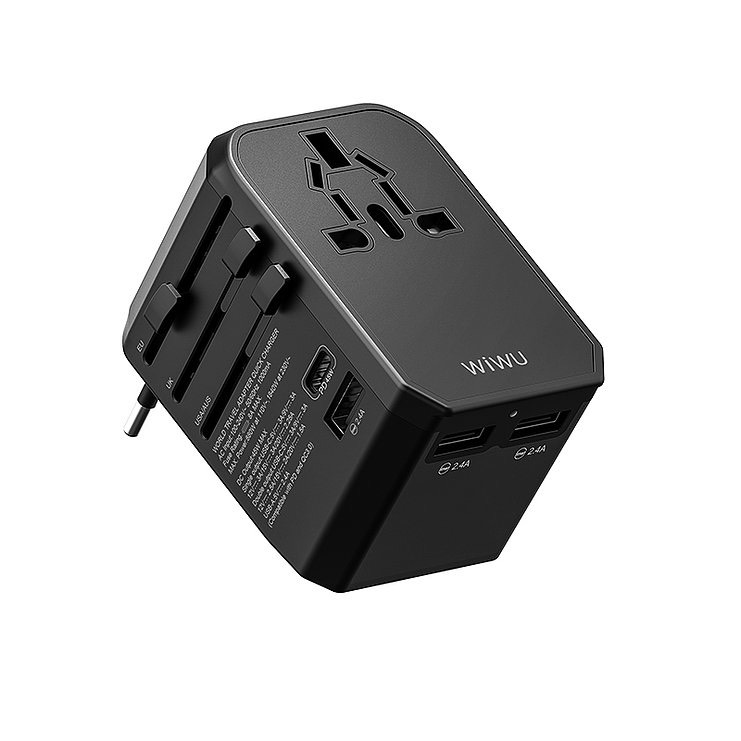 Sạc Adapter WiWU UA304 4in1 Universal Travel 45W cho điện thoại, máy tính bảng tích hợp cầu chì đôi, cửa 8 lỗ an toàn cho trẻ em - Hàng chính hãng