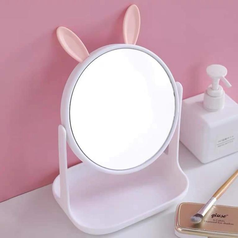 Gương công chúa tai mèo - tai thỏ cute để bàn xoay 360 độ - đế vuông để bàn trang điểm - Kanta store