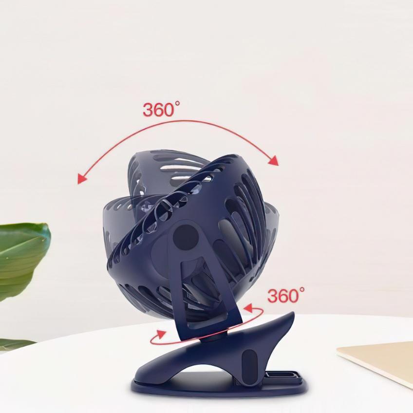 Quạt Tích Điện Để Bàn, Sử Dụng Pin Sạc, Quạt Mini, Kẹp Bàn Chắc Chắn, Xoay 720 Độ