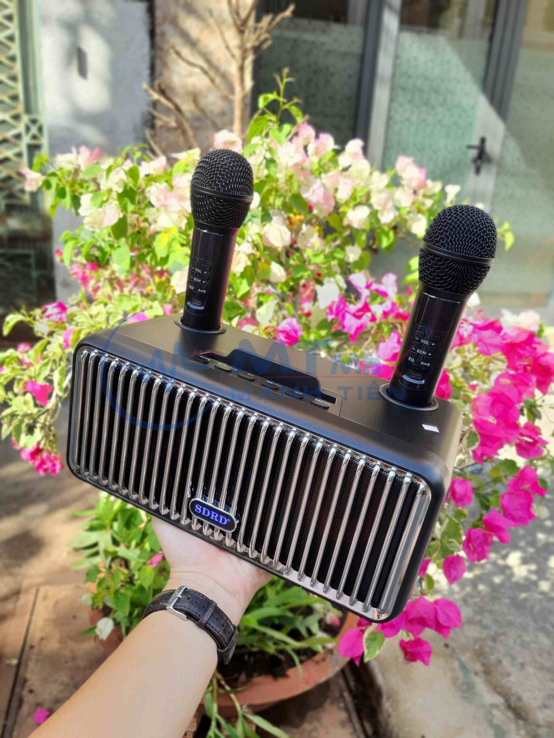 [Hàng mới về] Loa karaoke bluetooth SD319 2 mic âm thanh hay nhỏ gọn phiên bản mới Tặng kèm 2 micro không dây có màn hình LCD - Sạc pin cho micro ngay trên loa - Chỉnh âm lượng ngay trên micro