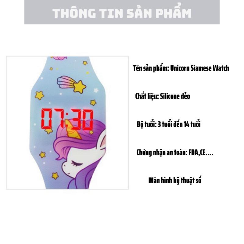 Đồng hồ trẻ em, đồng hồ Unicorn màn hình LED cho bé gái dây nhựa mềm dẻo cho bé từ 3 đến 14 tuổi Xu Xu Kids