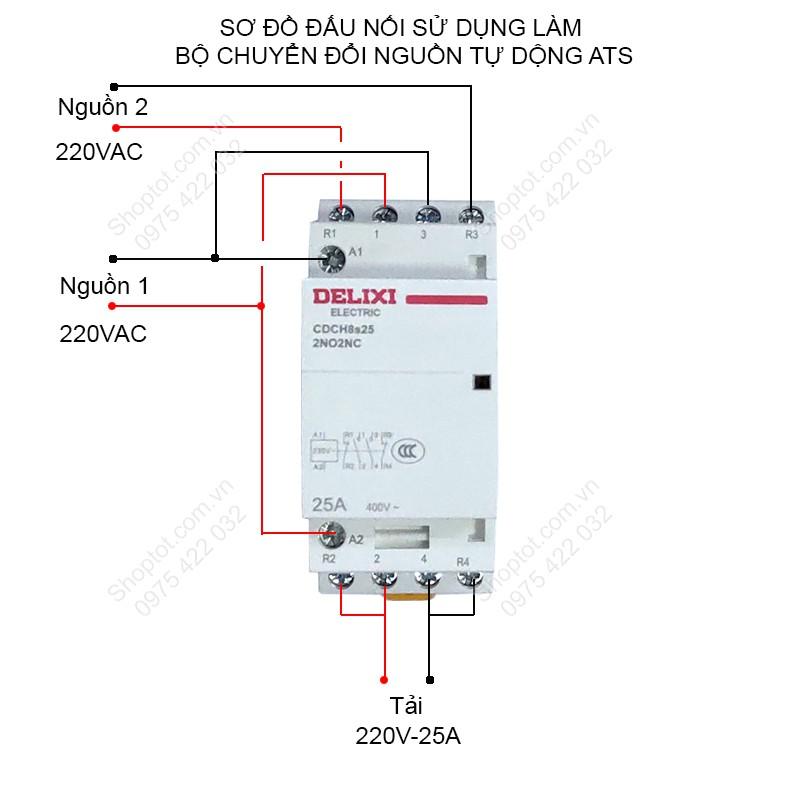 BỘ KHỞI ĐỘNG TỪ-CONTACTOR 220V-25A, 2NO2NC DÙNG LÀM BỘ ATS TỰ ĐỘNG ĐÓNG NGUỒN DỰ PHÒNG