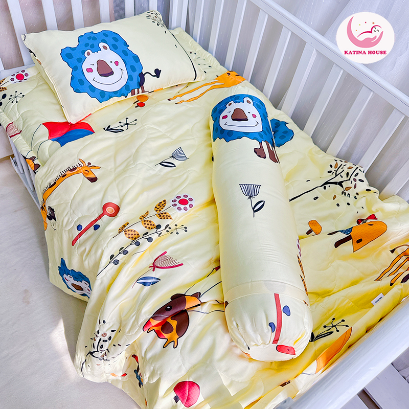 Combo 4 món Chăn gối nệm cho bé đi học Katina House, vải tencel mềm mát, thấm hút tốt