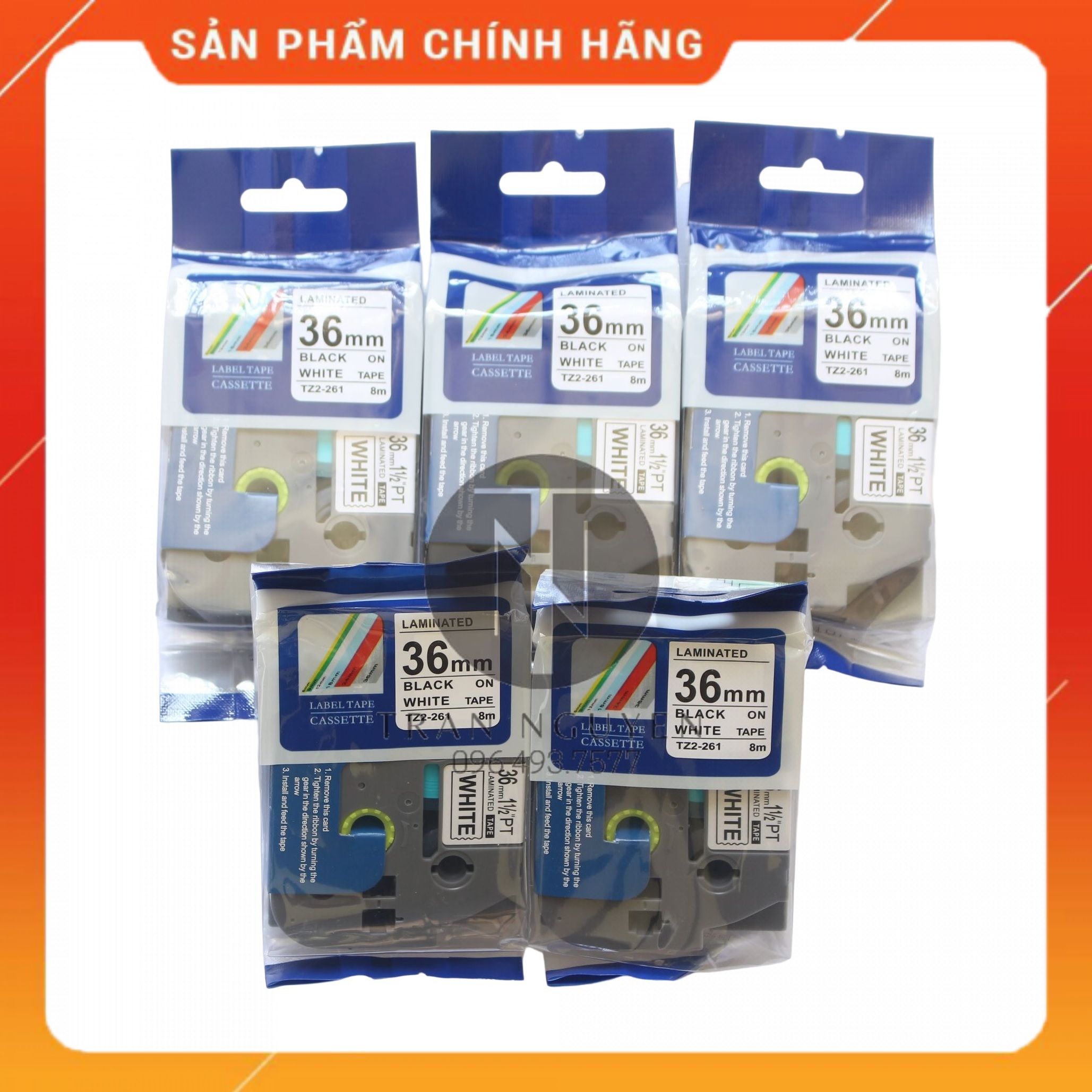 Nhãn In Brother Tz2-261 Đen nền trắng 36mm x 8m - Hàng nhập khẩu