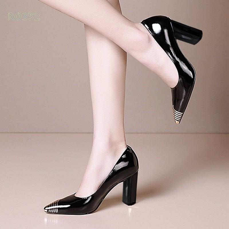 Giày cao gót nữ mũi kim loại, da bóng cao cấp ROSATA RO352 - 7p - Đen, Đỏ - HÀNG VIỆT NAM - BKSTORE