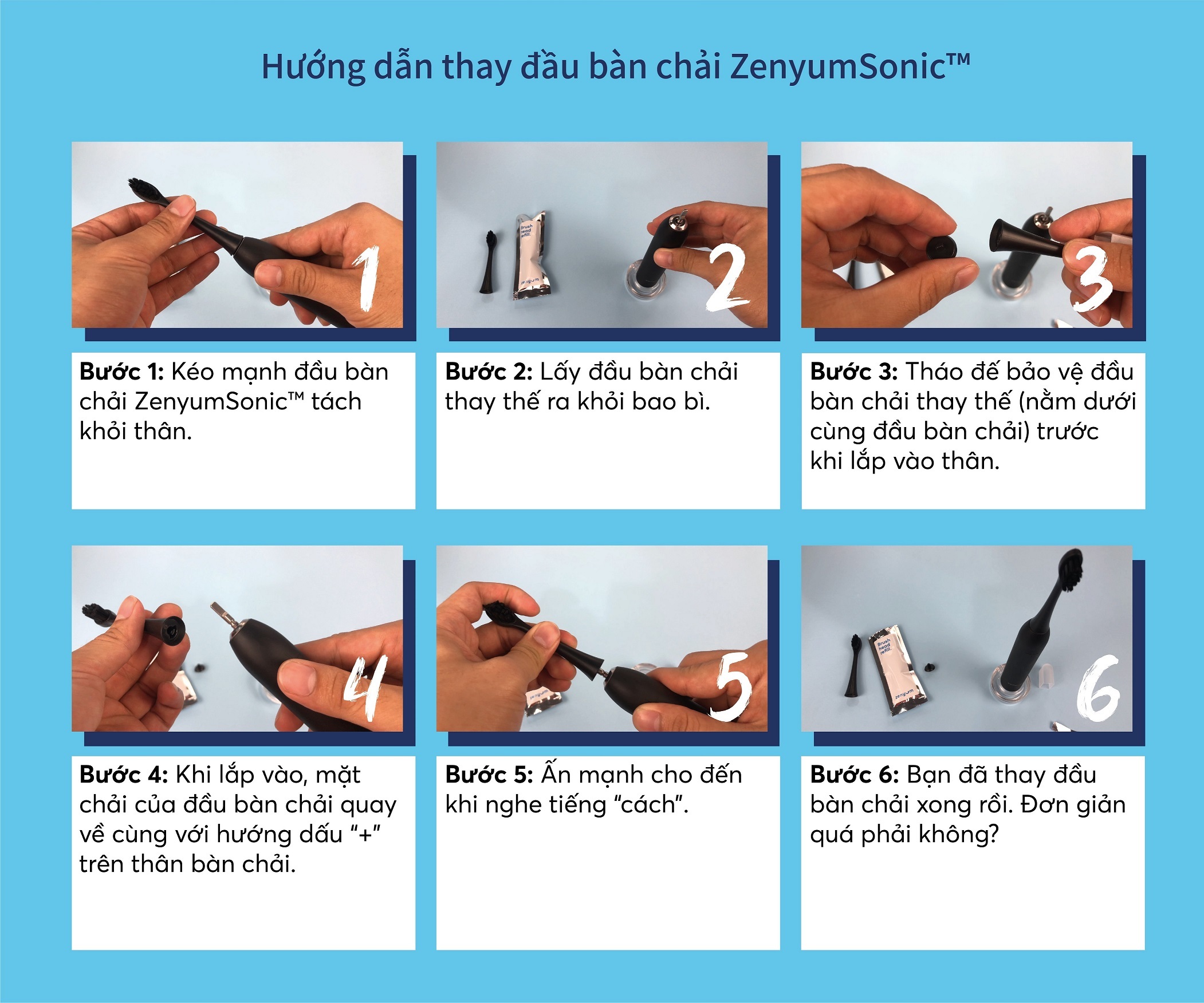 [Chính Hãng] Combo 3 Đầu Bàn Chải Điện Thay Thế Zenyum Sonic - Công Nghệ Singapore - Xanh Dương