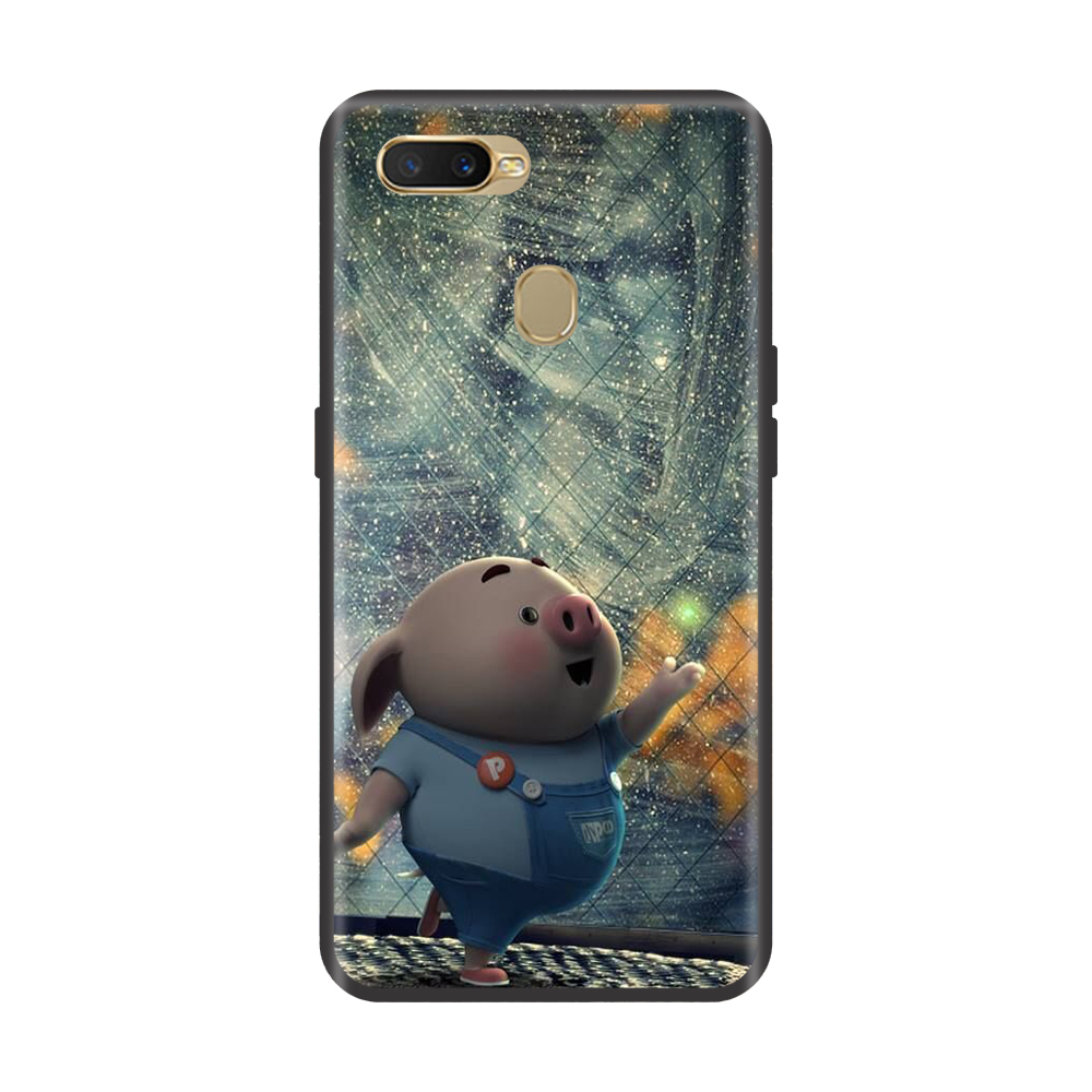 Ốp lưng TPU viền dẻo cho điện thoại OPPO A7 Hình Heo Con Chạy Bộ