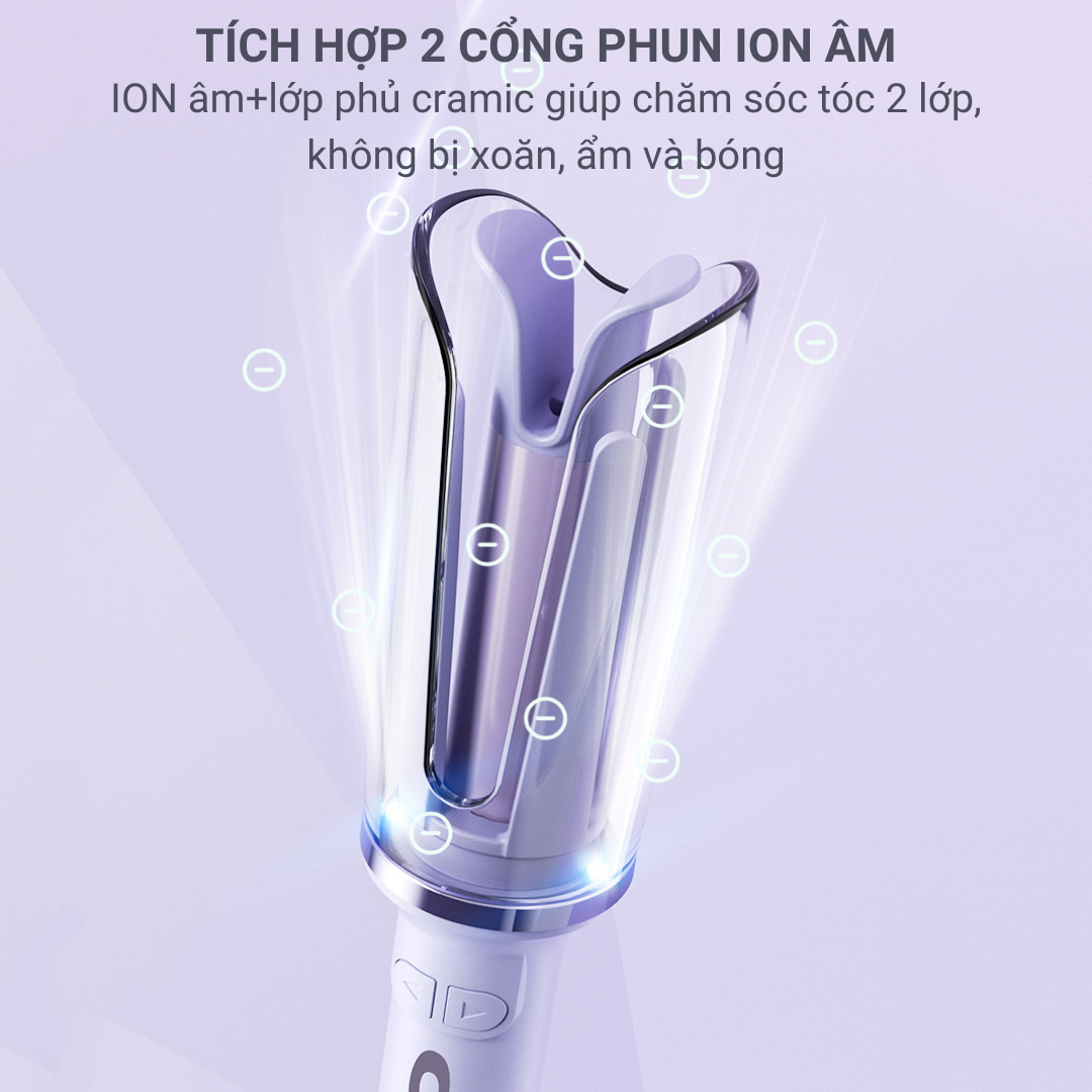 Máy Uốn Tóc Tự Xoay HuiHao, Máy Làm Tóc Xoăn Tự Động Xoay 360 Độ Tích Hợp ION ÂM Hiển Thị Nhiệt Độ, Điều Khiển 10 Cấp Độ