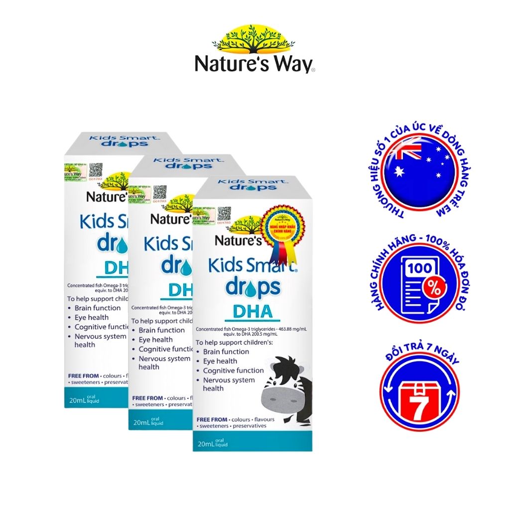 Combo 3 Siro Uống Nature's Way Kids Smart Drops DHA Dạng Giọt Giúp Tăng IQ, Phát Triển Não Bộ Cho Bé 20ml