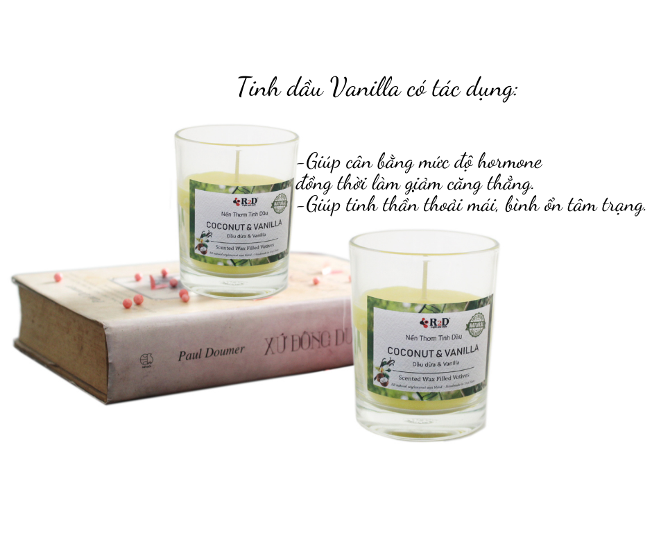 Nến Thơm, Tinh Dầu Coconut-Vanilla, Nến Thơm Phòng, [Ly 300g], Đến Từ Shop R2D, Làm Từ Thành Phần Tự Nhiên, Lành Tính