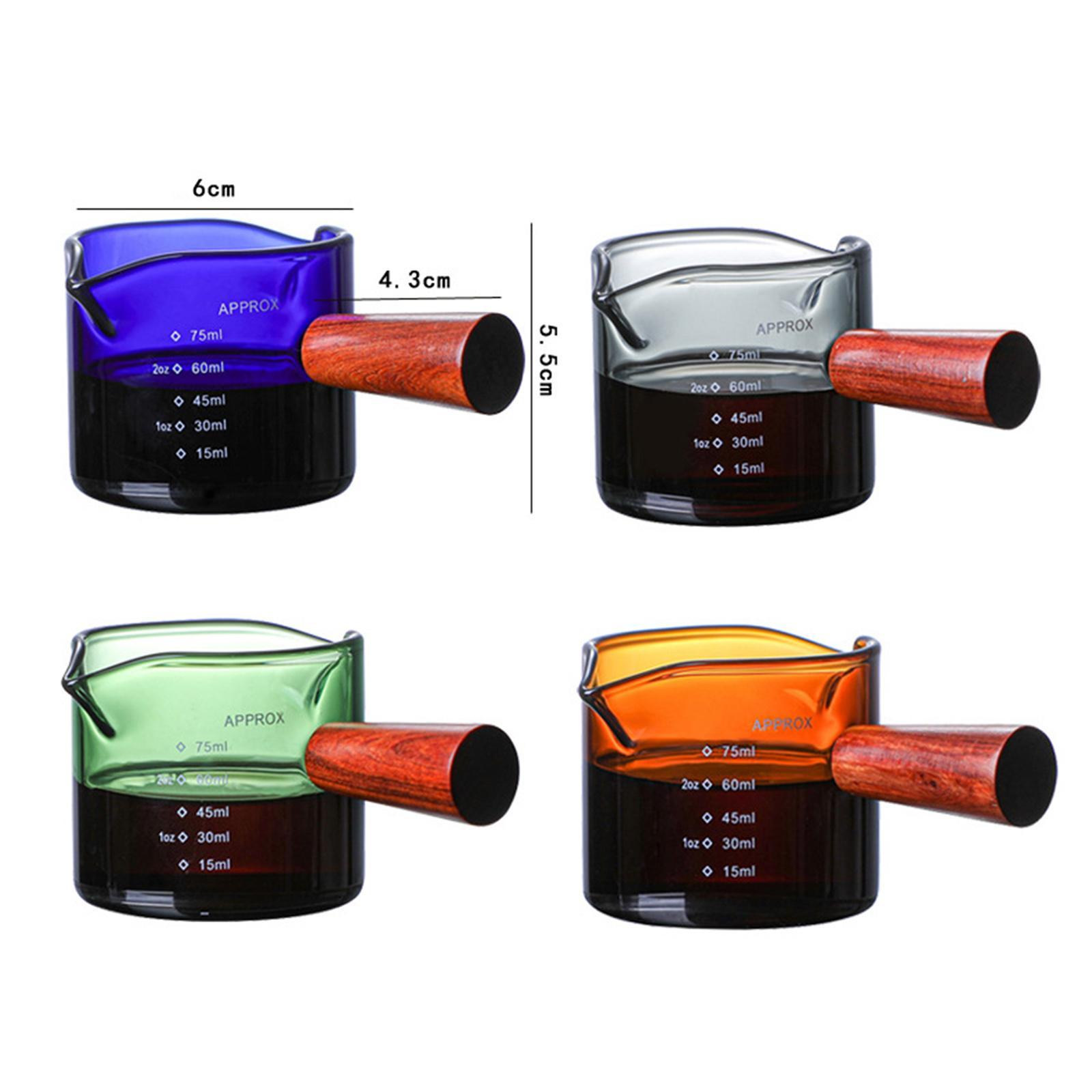 2 Pieces Espresso Coffee Cup, Measuring Cup Double Spouts With Wooden Handle