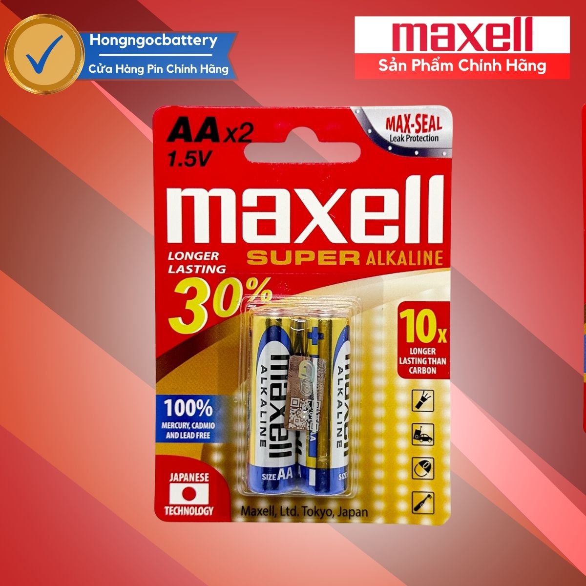 Vỉ 2 Viên Pin AA , Pin AAA 1,5V Maxell Super Alkaline Bền gấp 10 Lần - Hàng chính hãng