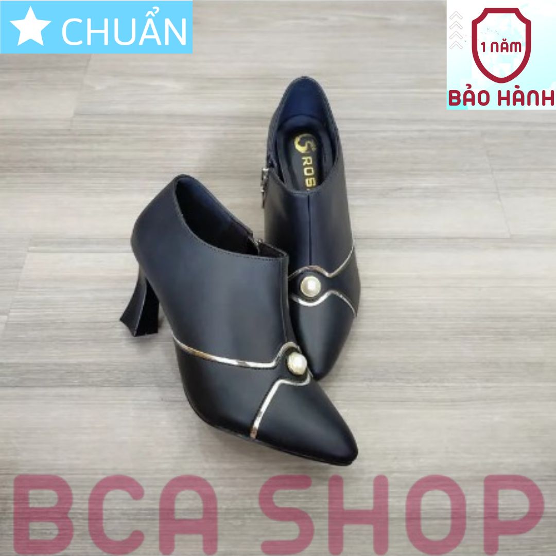 Giày bốt nữ cổ thấp 7p RO297 ROSATA tại BCASHOP đính ngọc độc lạ và viền chéo kiểu chữ X đẳng cấp - màu đen