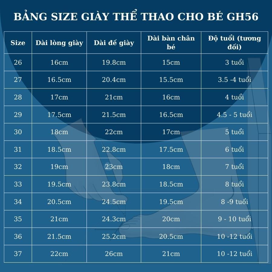 Giày thể thao bé trai bé gái học sinh nam nữ êm nhẹ kháng khuẩn phong cách Hàn Quốc cho trẻ em học sinh 3 - 12 tuổi GH56