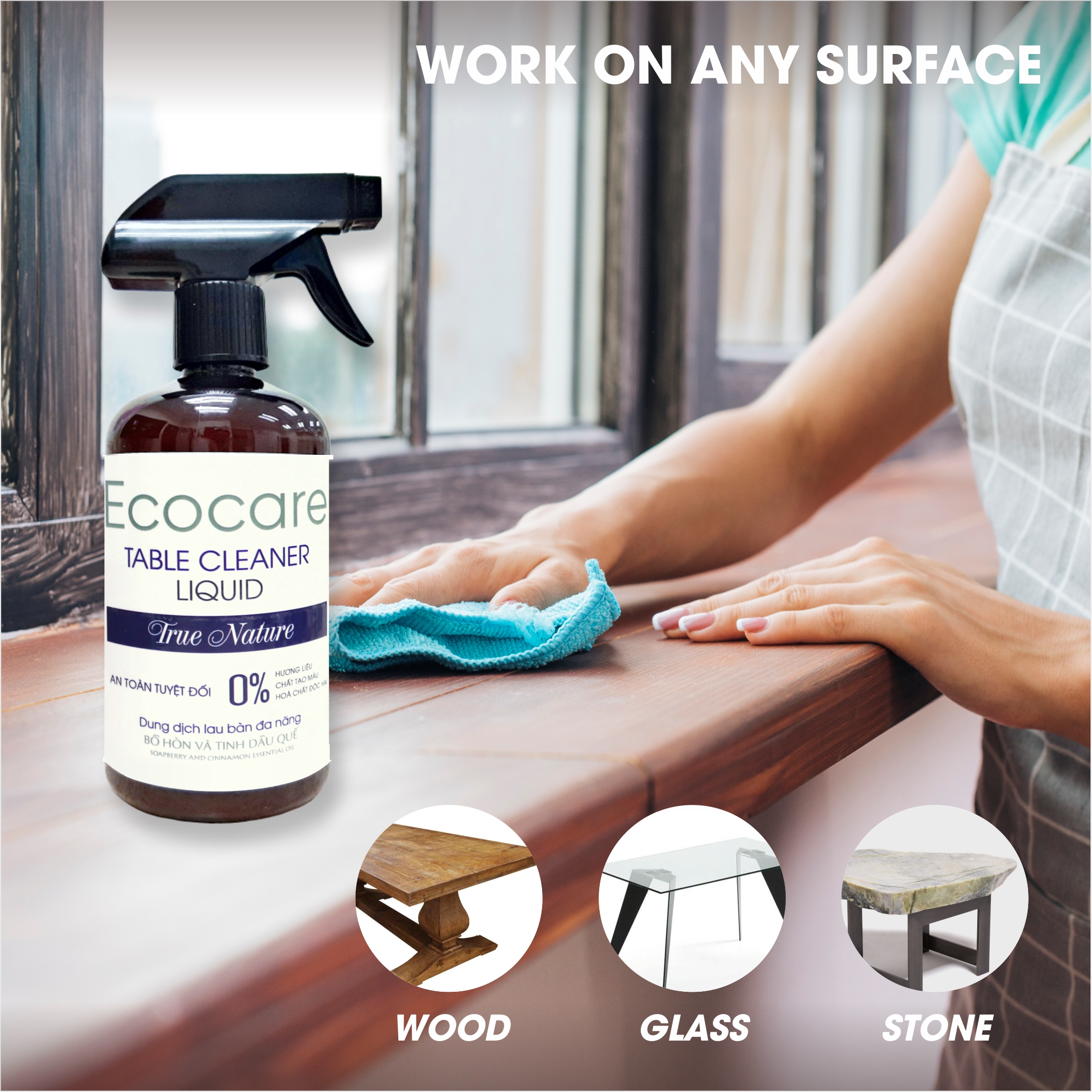 Xịt Lau Bàn Ăn từ Bồ Hòn Hữu Cơ ECOCARE - Chai 4000ml - Diệt khẩn, khử mùi, hiệu quả mọi bề mặt