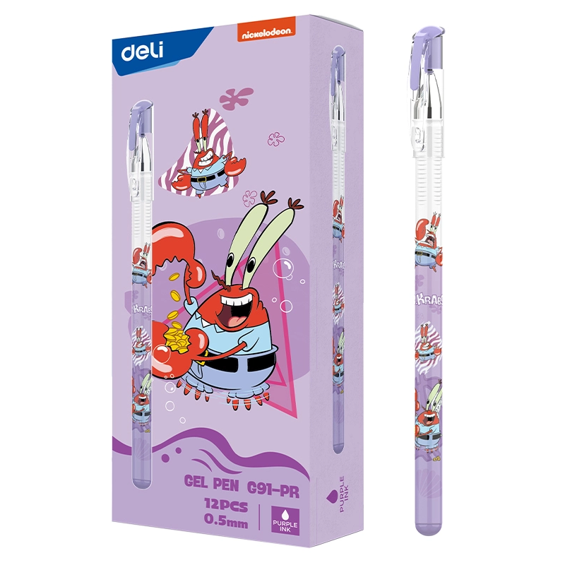 Hộp 12 Bút gel Deli EG91-PR ngòi 0.5mm - Mực tím, Mực nhanh khô nét đều