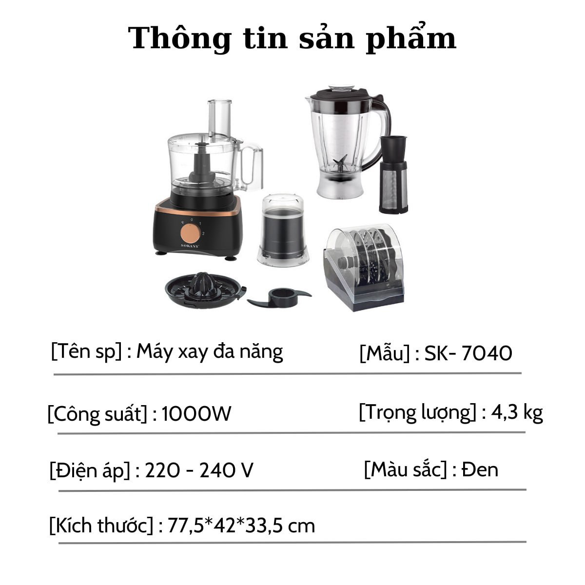 Máy xay đa năng SOKANY 7IN1 với công suất 1000W XAY- ÉP- CẮT- THÁI, tháo lắp dễ dàng - HÀNG CHÍNH HÃNG - DELIYA