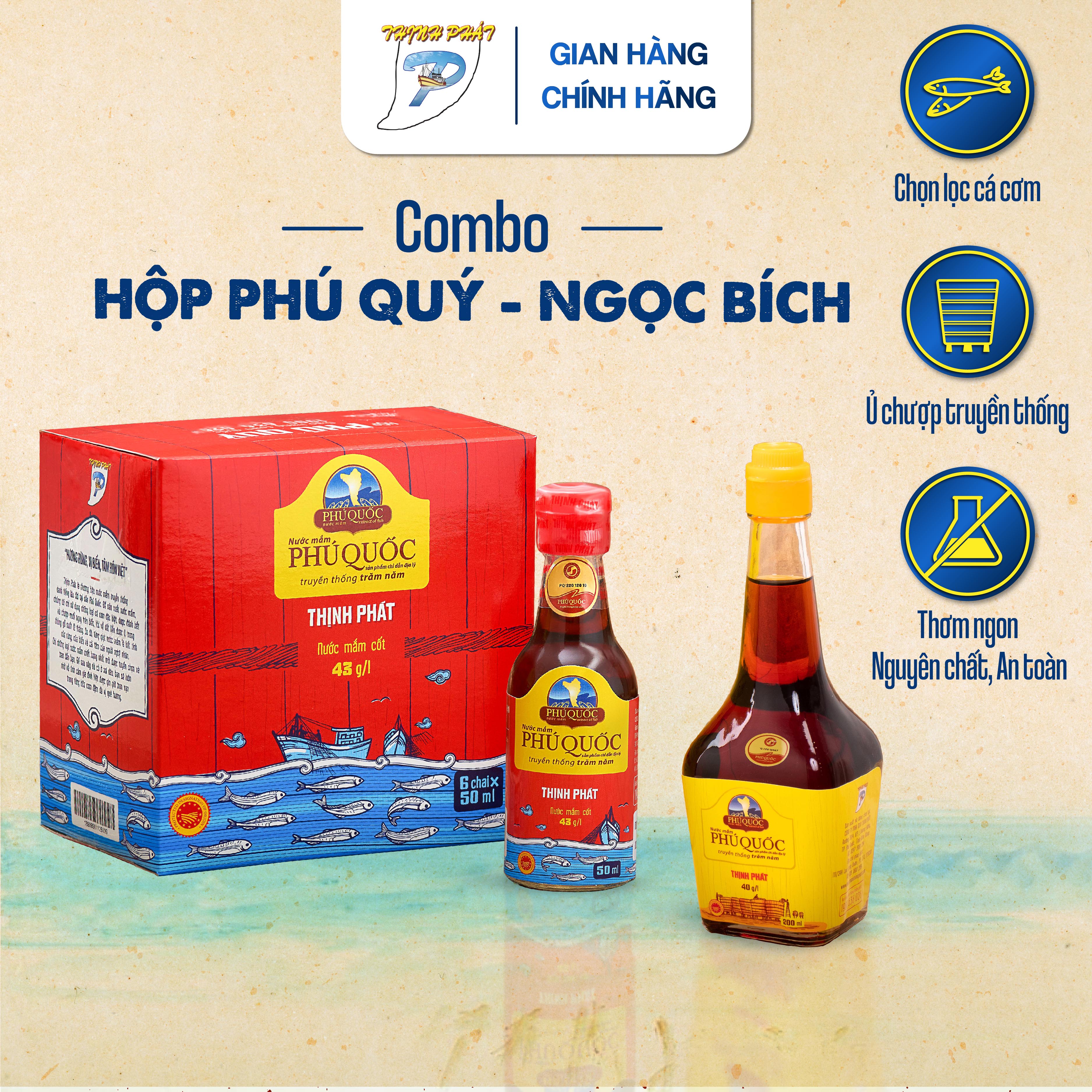 Combo 6 chai 50ml Phú Quý 43 độ và 1 chai 200ml Ngọc Bích 40 độ nước mắm truyền thống Phú Quốc Thịnh Phát