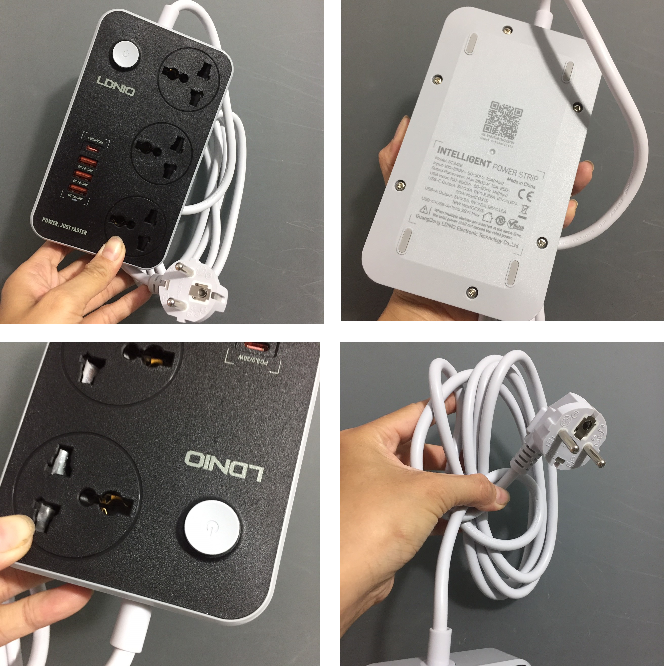 Ổ cắm đa năng 2500W hỗ trợ 3 cổng USB QC18W và PD20W LDNIO SC3412 _ hàng chính hãng