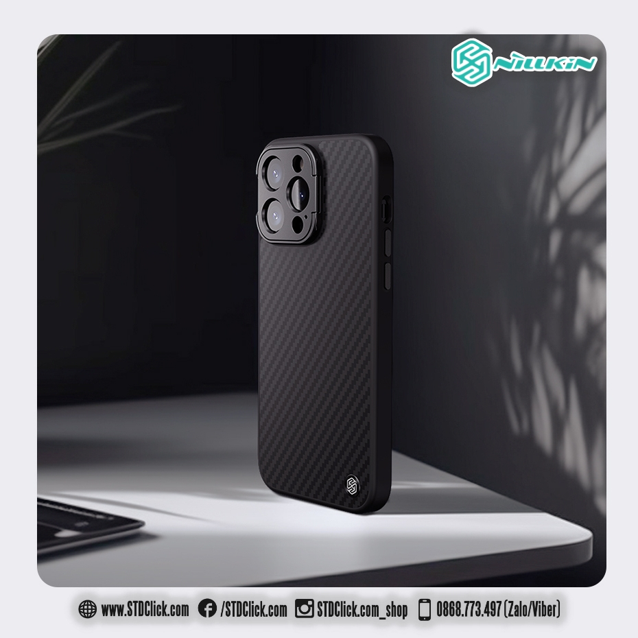 ỐP LƯNG DÀNH CHO ĐIỆN THOẠI IPHONE 14 PRO MAX - 14 PRO NILLKIN CARBOPROP - HỔ TRỢ SẠC TỪ TÍNH KÈM KHUNG BẢO VỆ CAMERA KIÊM GIÁ ĐỠ