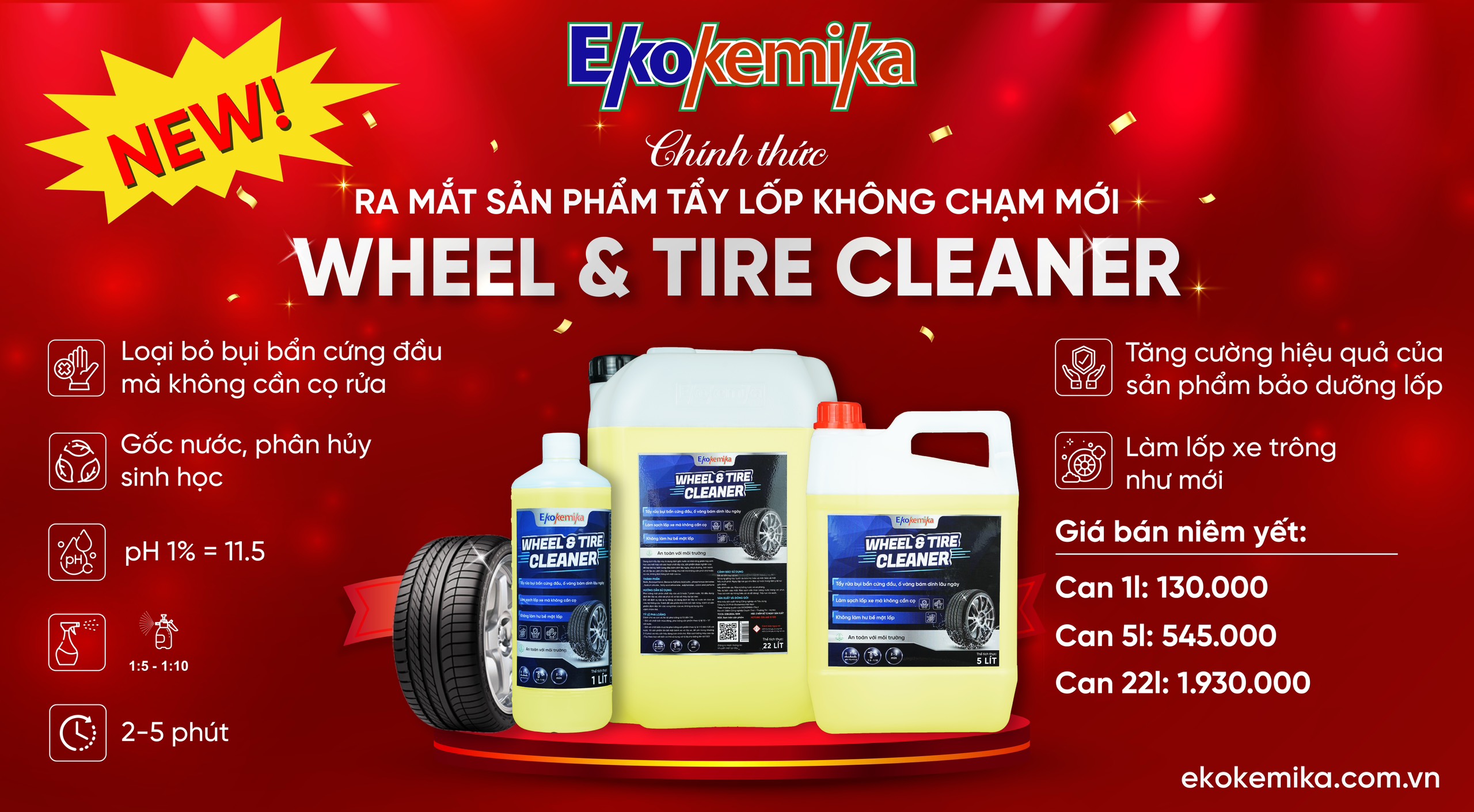 DUNG DỊCH TẨY LỐP XE EKOKEMIKA WHEEL&amp;TIRE CLEANER - 22L