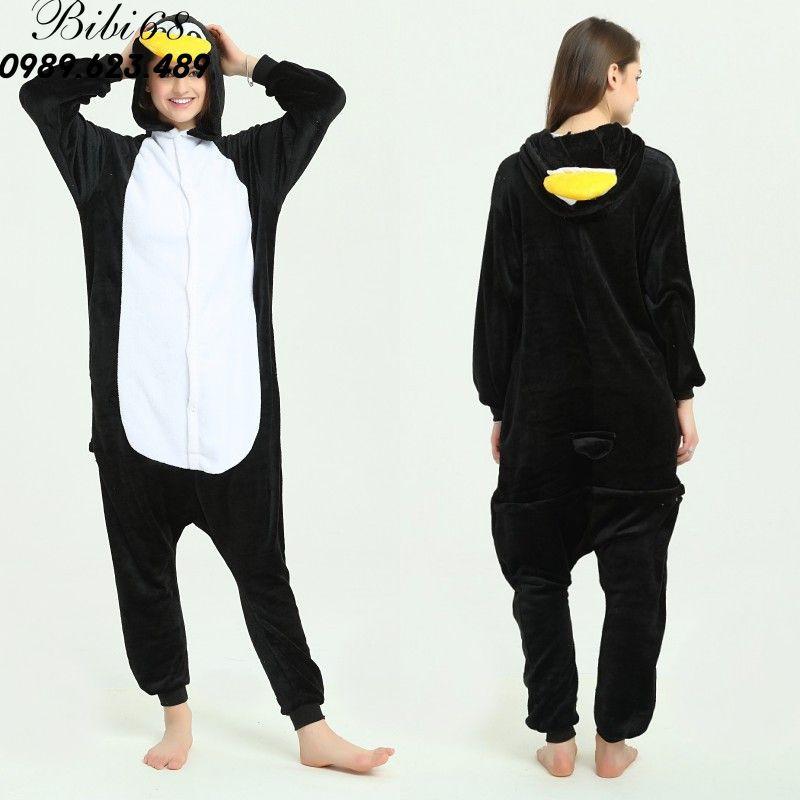 Bộ Đồ hình thú chim cánh cụt liền thân lông mịn Pijama dành Cho Người Lớn và Trẻ Em Hoạt Hình Cosplay