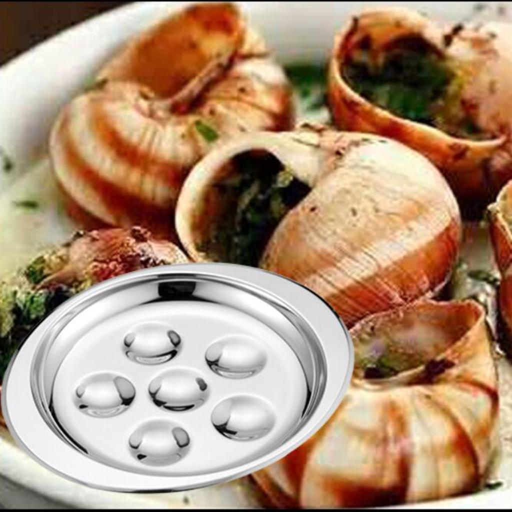 Set of 2, Stainless Steel French Escargot Baking Plate Mushroom Snail Dish