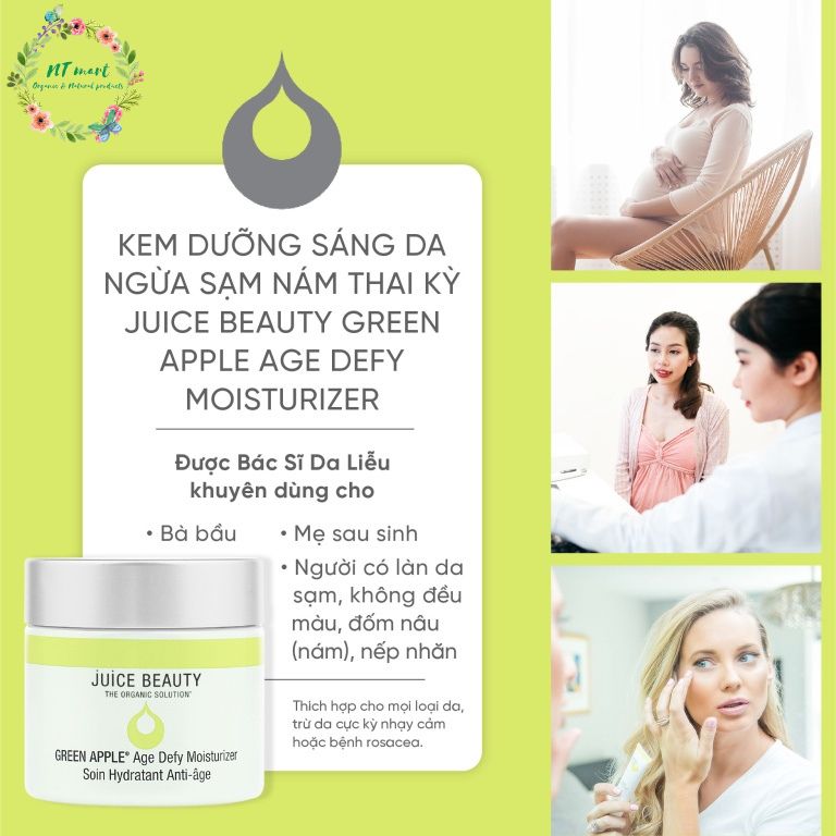 JUICE BEAUTY - Kem Dưỡng Sáng Da Ngừa Nám Thai Kỳ Juice Beauty Green Apple Moisturizer 60ml