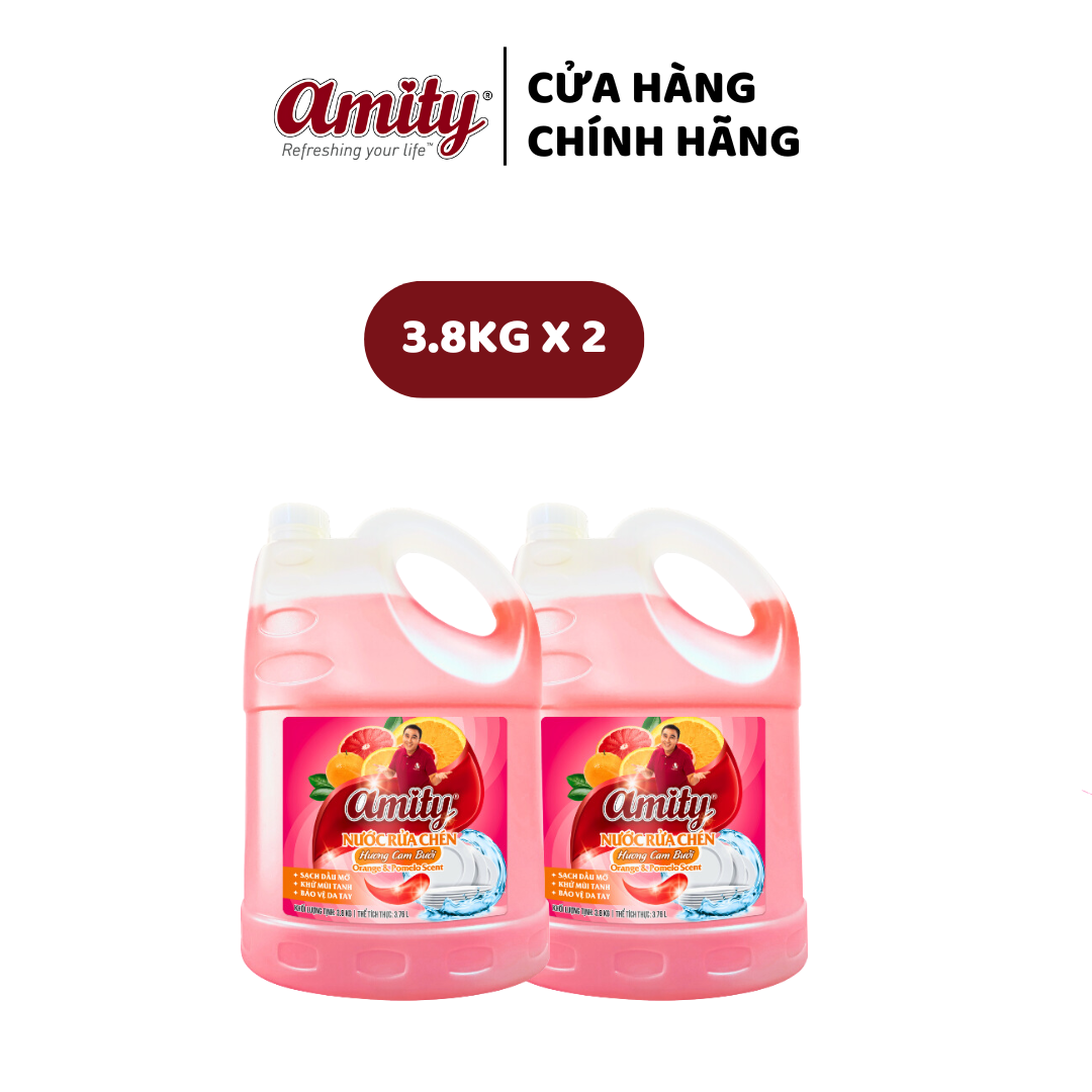 Combo 2 can Nước rửa chén Amity 3.8kg/can Làm Sạch