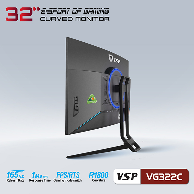 Màn hình máy tính 32inch VSP VG322C Cong 165Hz Gaming (31.5" VA Full HD, 144Hz HDMI + 165Hz DisplayPort) - Hàng chính hãng TECH VISION phân phối