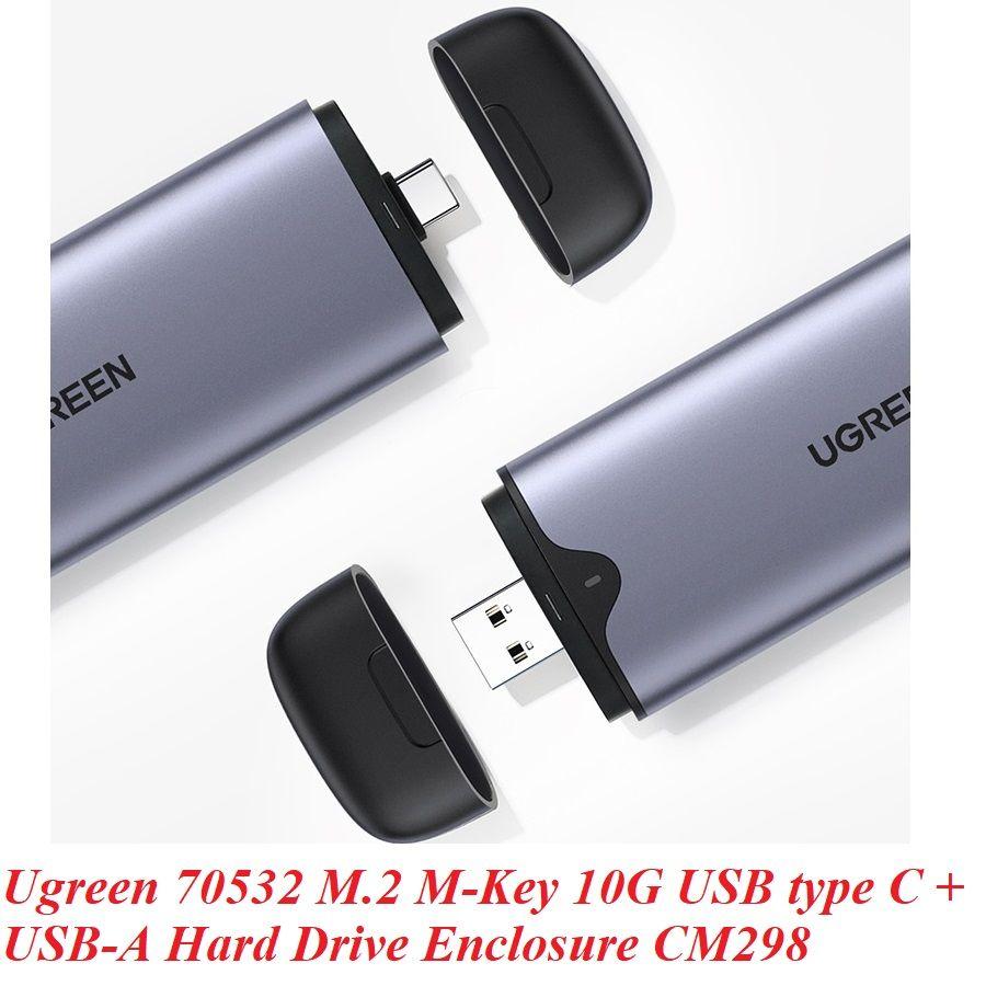 Ugreen UG70532CM298TK M.2 NVME M-Key 10G ra USB type C + USB-A hộp ổ cứng - HÀNG CHÍNH HÃNG