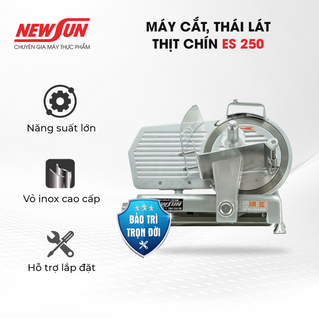 Máy Thái Thịt Chín ES 250 NEWSUN, Thái Nhanh, Đều, Năng Suất Cao - Hàng Chính Hãng