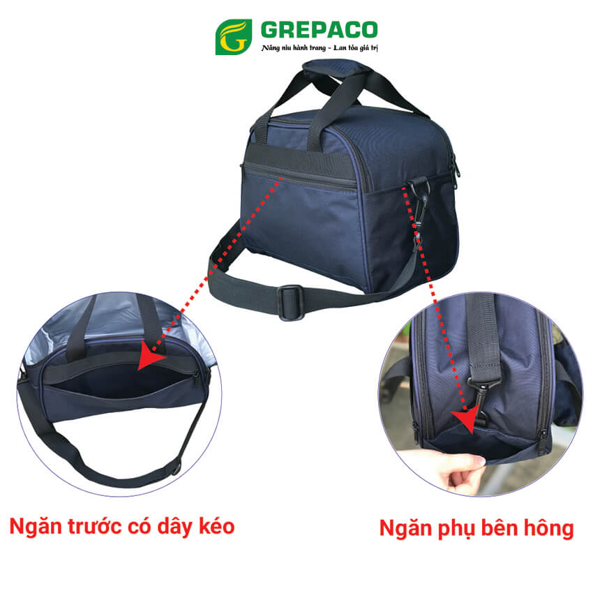 Túi Đựng Hộp Cơm Giữ Nhiệt Grepaco Nhiều Ngăn Đựng Đồ Thức Ăn Nóng Lạnh Văn Phòng, Mẹ Bỉm Du Lịch – Vải Bố Canvas, Kích Thước Size To (Cỡ Lớn), Kiểu Quai Xách Và Đeo Vai - Tặng Túi Đựng Muỗng Nĩa - Hàng Chính Hãng