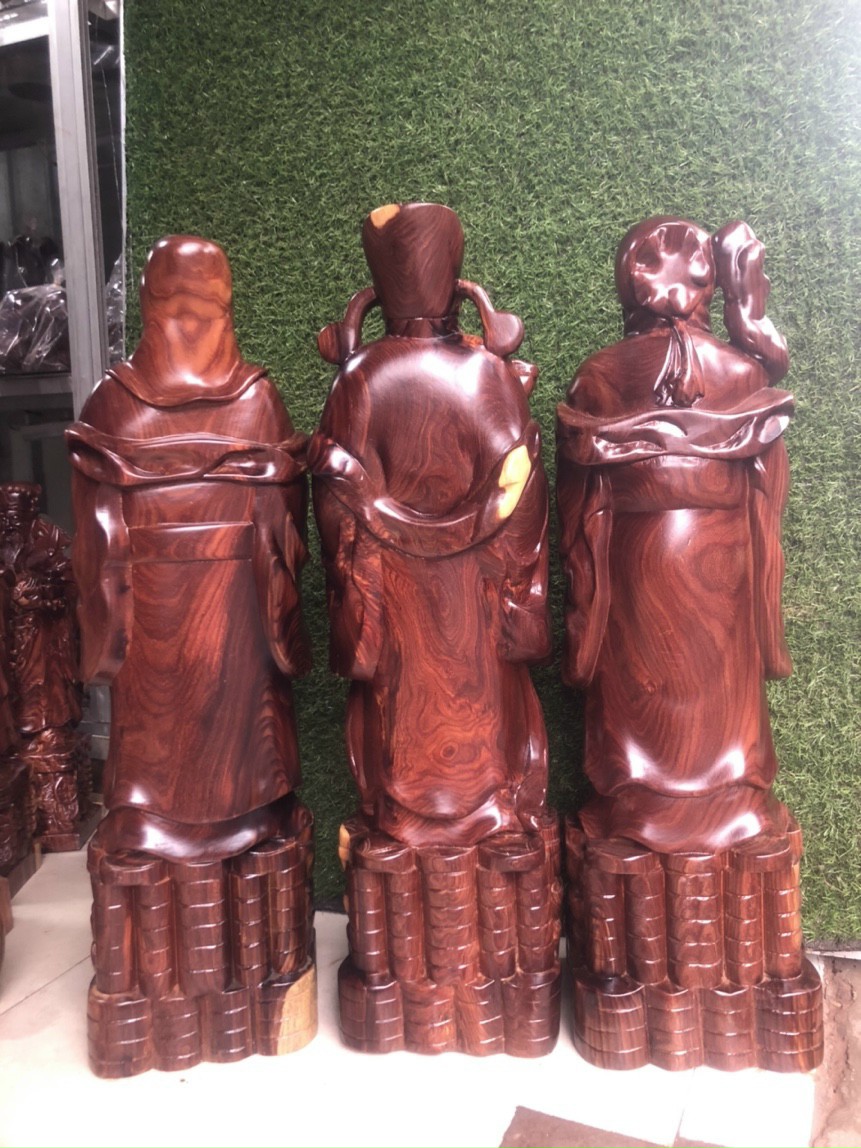 Bộ tượng phật tam đa phúc lộc thọ gỗ trắc kt cao 70cm