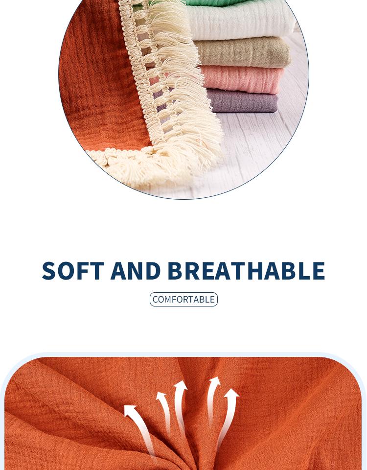 Happyflute 2 Lớp Thân Thiện Với Làn Da Muslin Đầm 100% Cotton Màu Trơn Viền Ren 2 Chăn Lưới Cho Bé