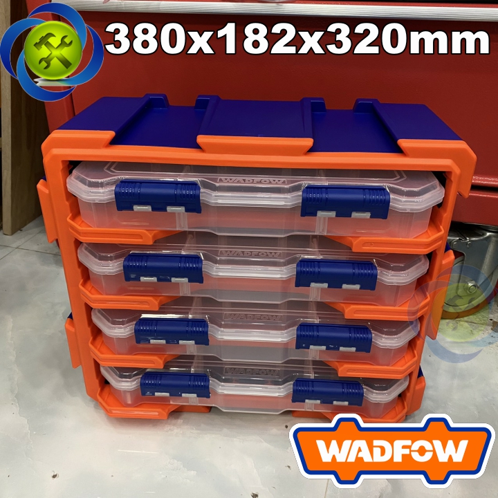 Bộ hộp 4 khay nhựa chia 13 ngăn đựng linh kiện WADFOW WTB8344 380x182x320mm