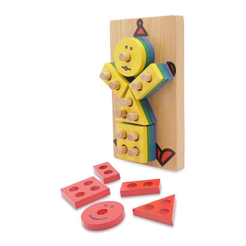 Đồ chơi hề học hình tháo lắp gỗ việt nam, đồ chơi lắp ghép gỗ an toàn thông minh cho bé