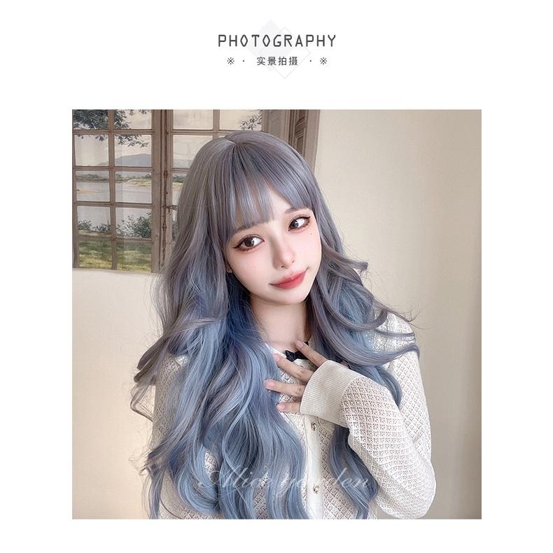 Tóc giả nữ Hàn Quốc nguyên đầu cao cấp làm bằng tơ mềm mượt như tóc thật (xám xanh) + tặng kèm lưới ONLINE SHOPPING_1102
