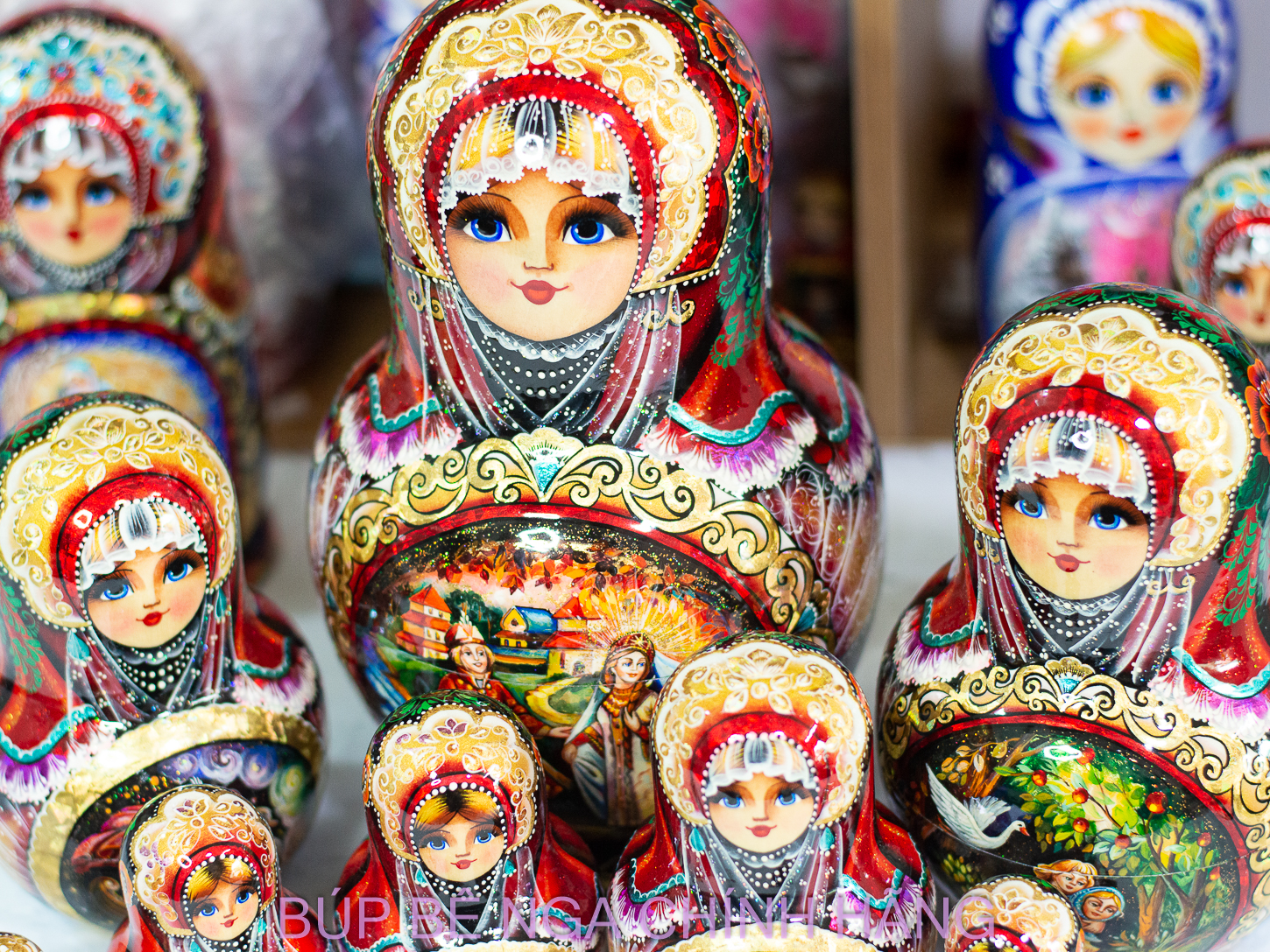 BỘ BÚP BÊ NGA 15 LỚP CAO 26CM DÁNG TRÒN VẼ HOA VĂN "CHUYỆN CỔ TÍCH PUSHKIN" CỰC ĐẸP, ĐỘC ĐÁO VÀ SANG TRỌNG