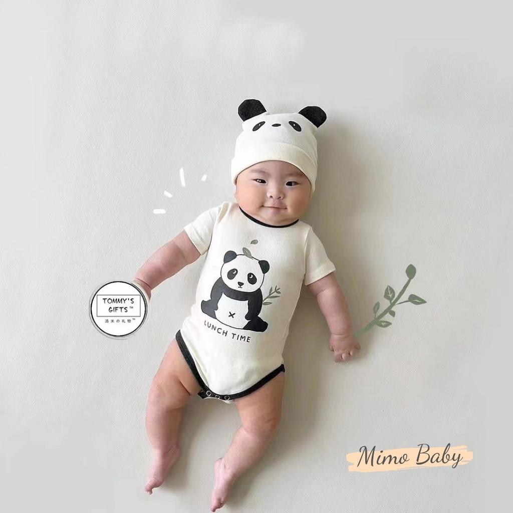 Set body chip cộc tay kèm mũ hình gấu panda đáng yêu cho bé QA22 Mimo Baby