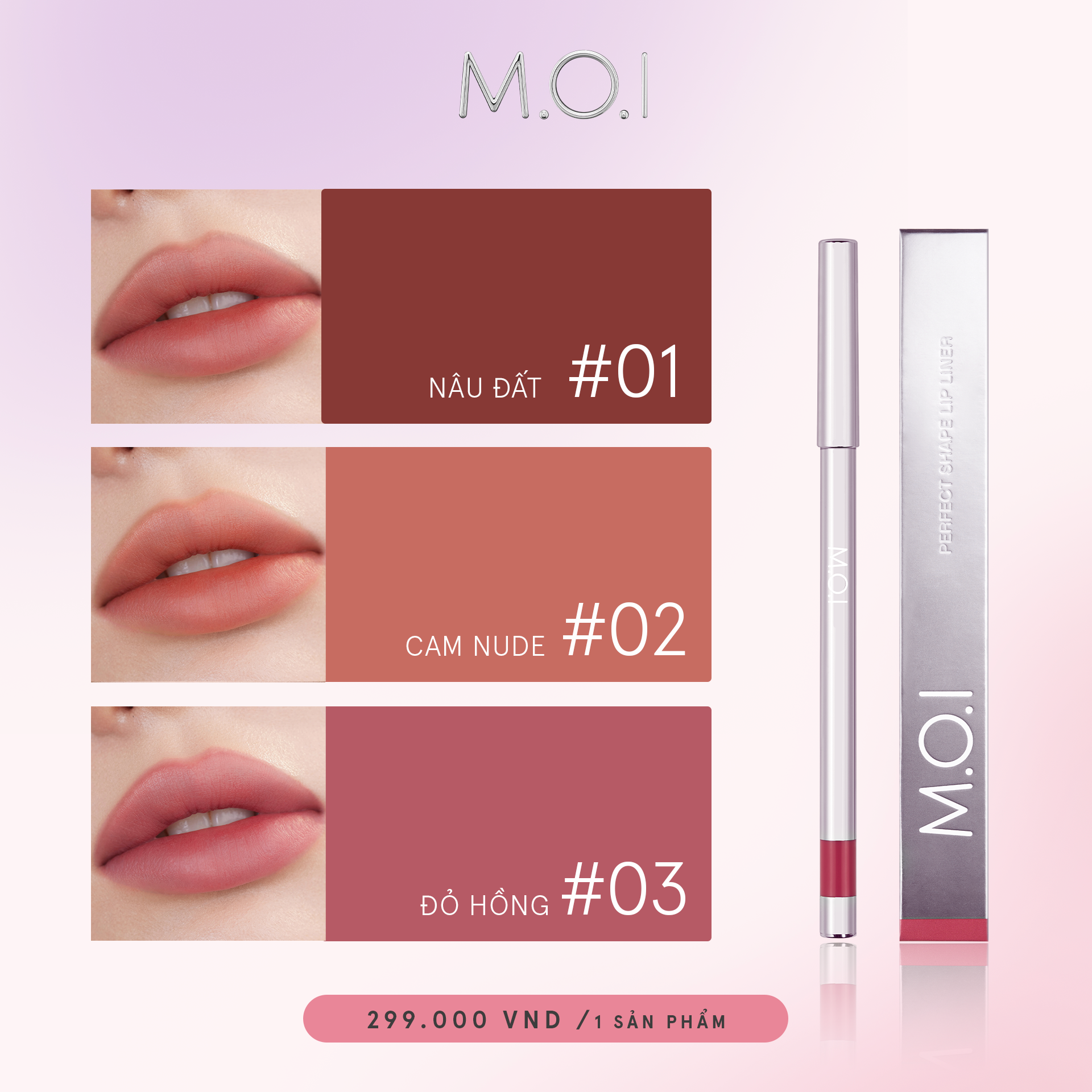 Bộ đôi M.O.I SON TINT LÌ NHẸ MÔI LÂU TRÔI 12H LOLLIPOPS - Matte Lasting Lip Tint - Lollipops và Chì kẻ viền môi đa năng Perfect Shape Lip Liner