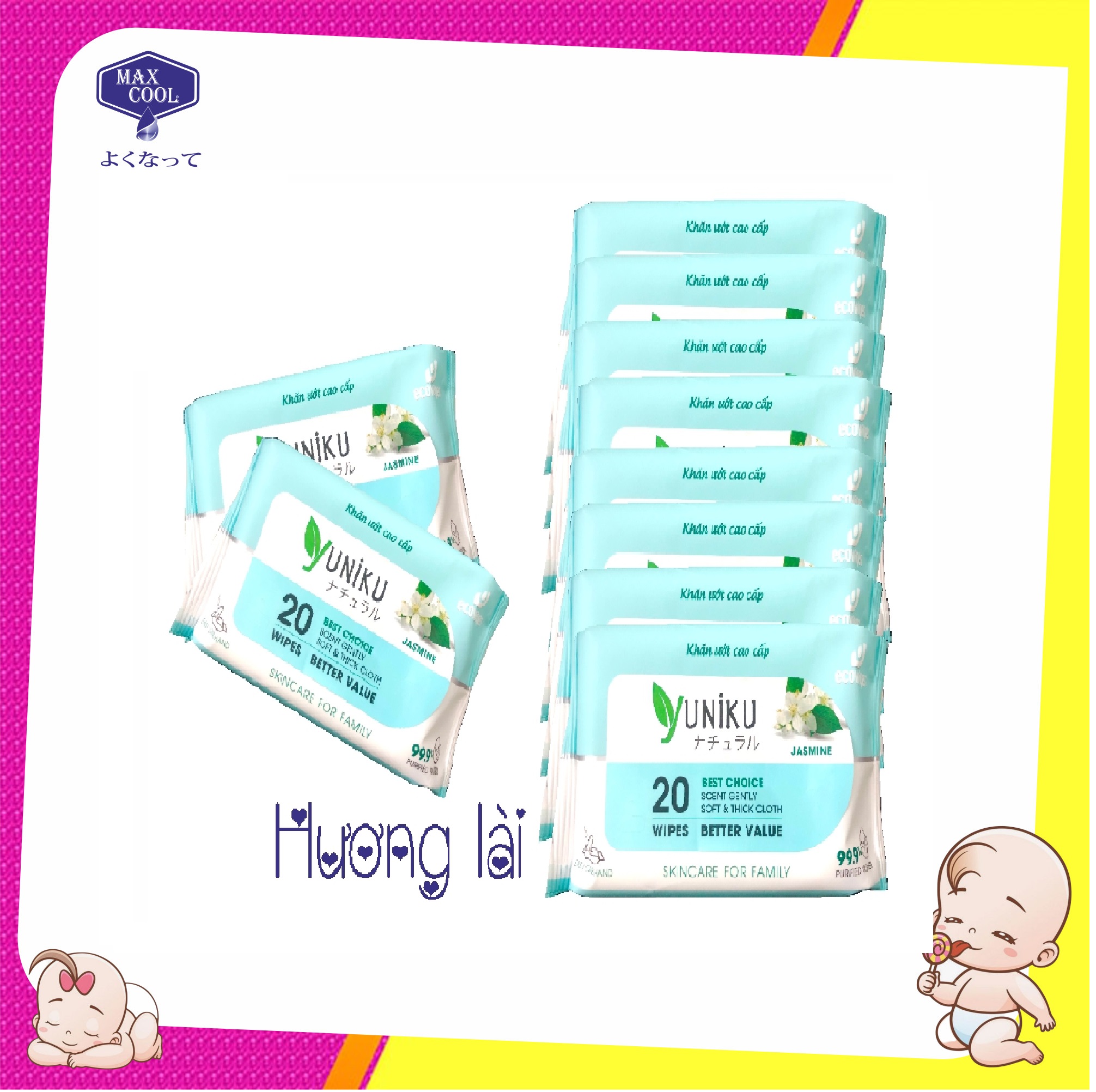 Combo 10 Gói Khăn Ướt Yuniku 20 Tờ Hương Hoa Lài